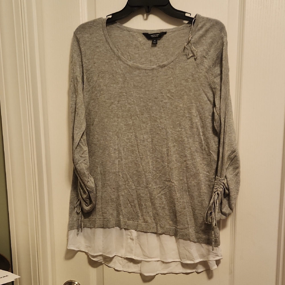 Vera Wang Gray Blouse with White Layered Detail